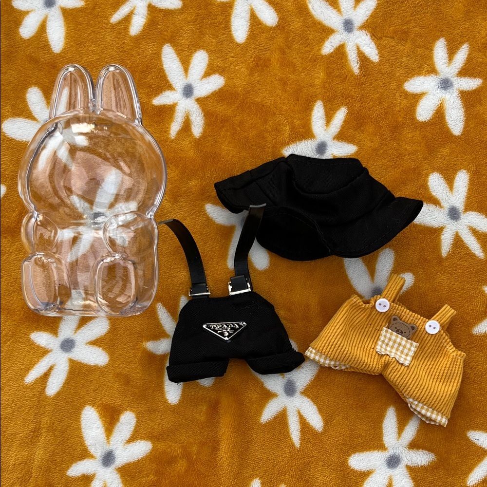 Labubu Clear Case & Outfit Clothing PPADA Set + Overalls NWOT Gifts Accesories